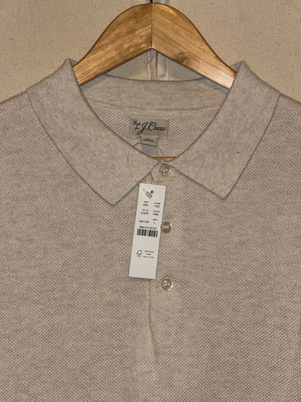 J. Crew Short-sleeve cotton piqué-stitch sweater-polo L Oatmeal NWT